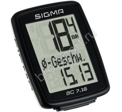 Велокомпьютер Sigma ВС 7.16, 7 функций, проводной, черный