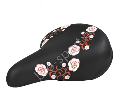 Седло вело DS-2429 MTB 260*230mm, 550гр,комфорт,пружины+эластомер,черное с цветами